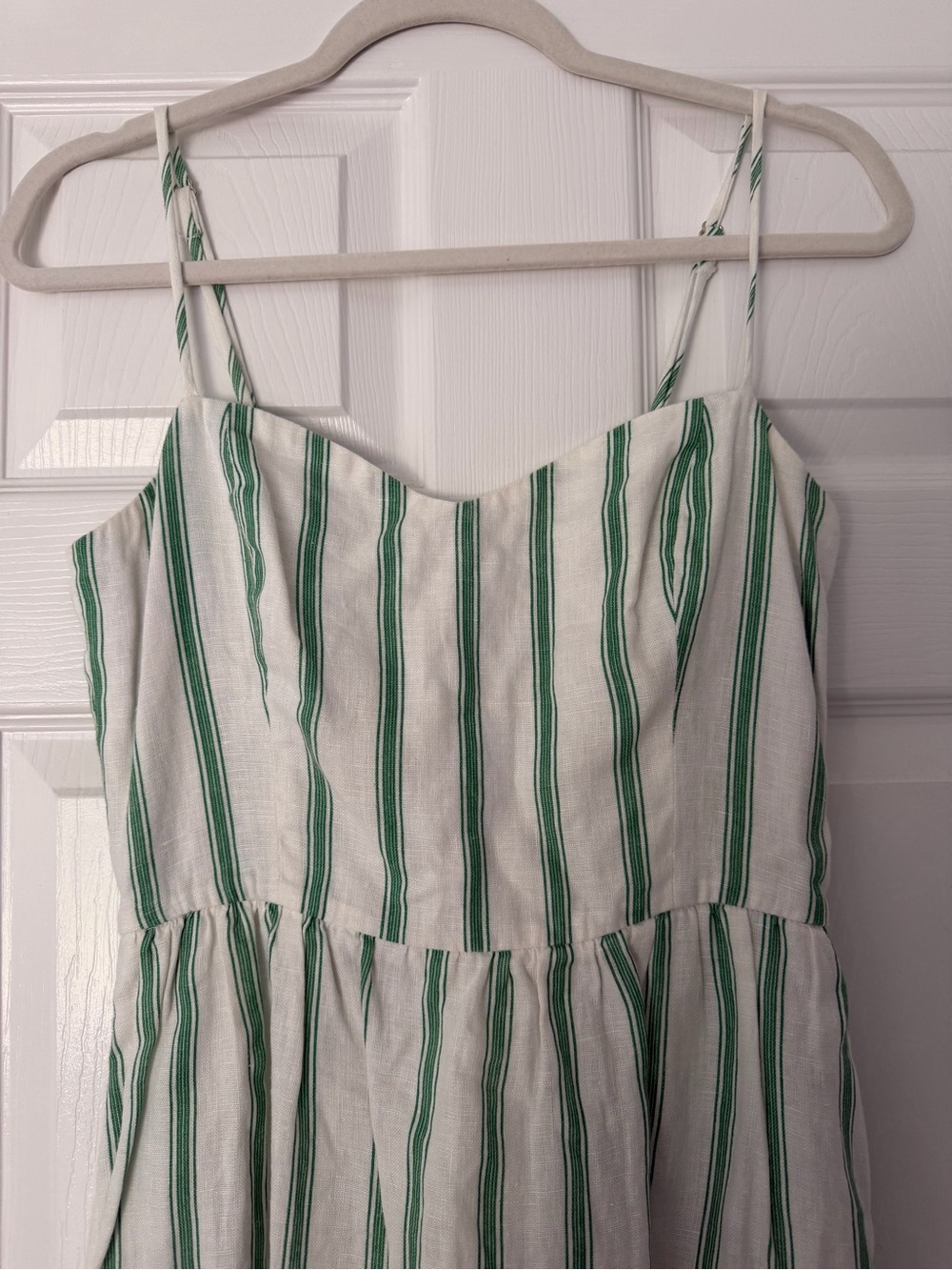 Reformation White Dress with Green Stripes Midi